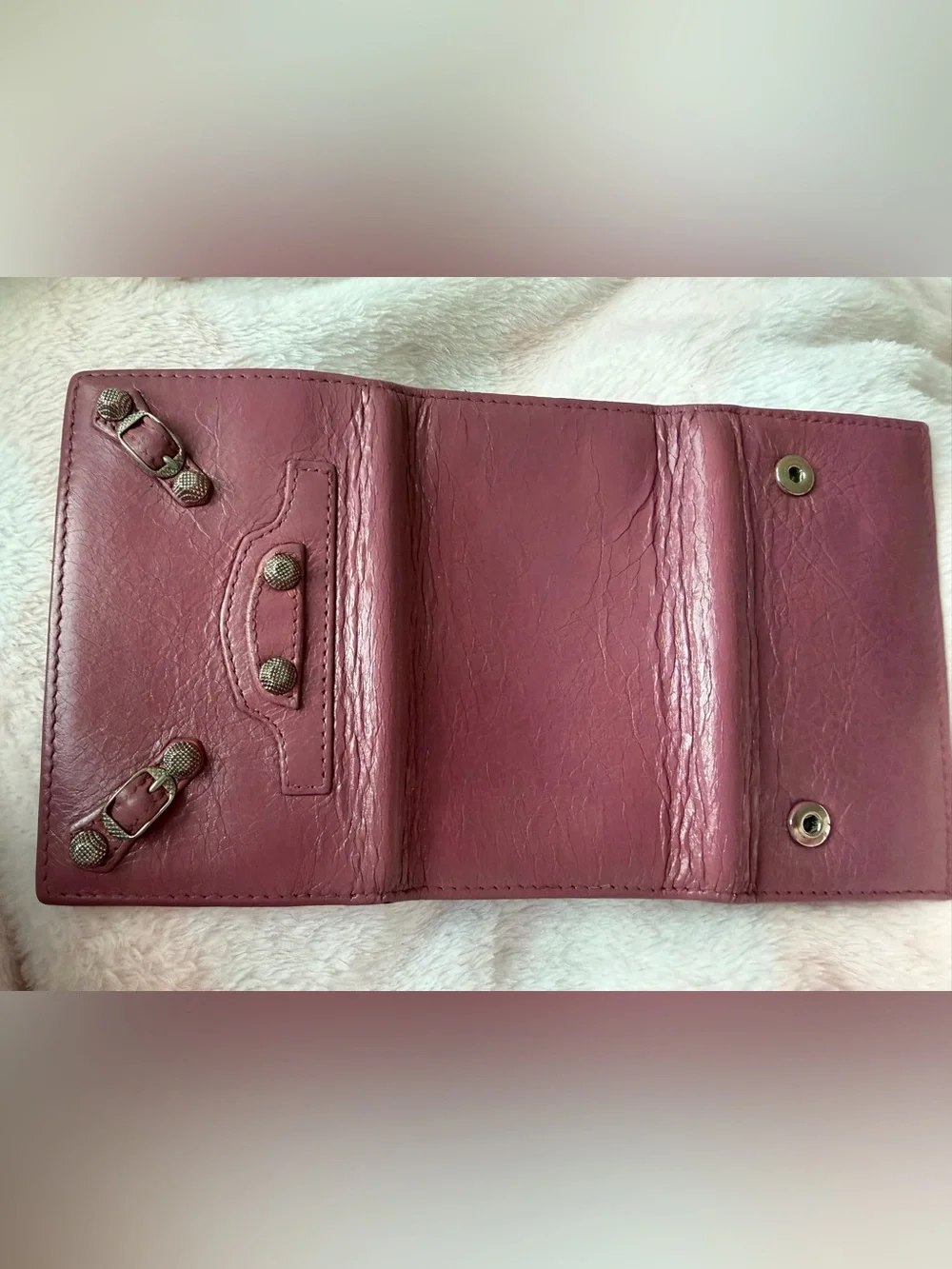 Balenciaga authentic Paris Leather Wallet and Key Case Set Mauve Pink
